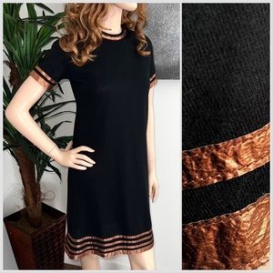 LILI SIDONIO Black Short Sleeve Dress with Metallic Copper Trim